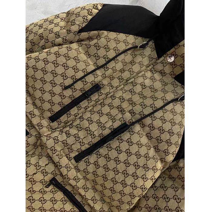 G*u*i men gg canvas bomber jacket camel ebony black trim lined dropped shoulder padded
