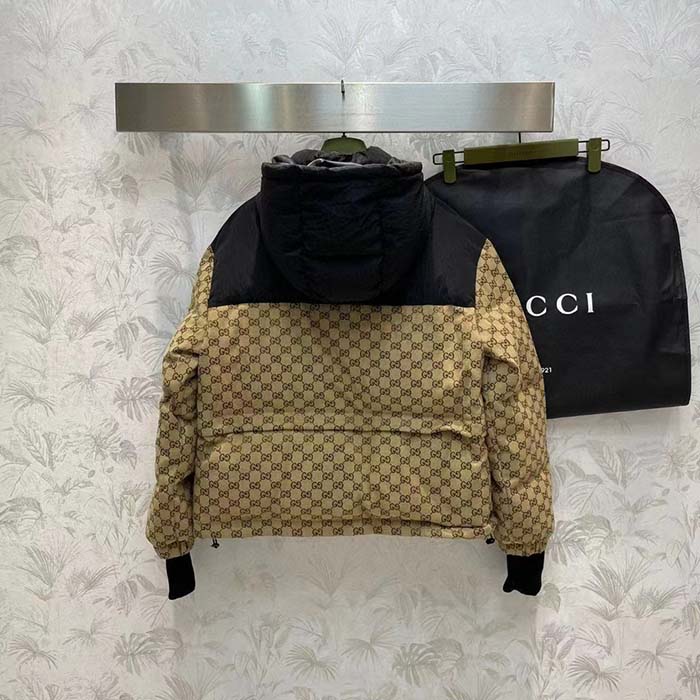 G*u*i men gg canvas bomber jacket camel ebony black trim lined dropped shoulder padded