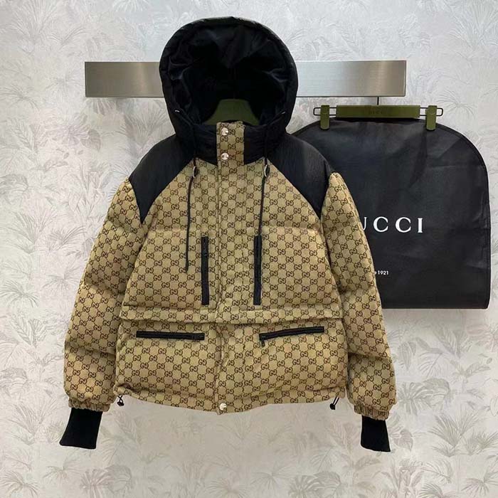 G*u*i men gg canvas bomber jacket camel ebony black trim lined dropped shoulder padded