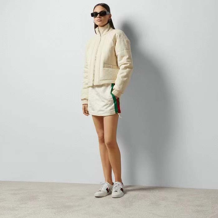 G*u*i women gg canvas bomber jacket cream self-covered buttons interlocking g lined high neck