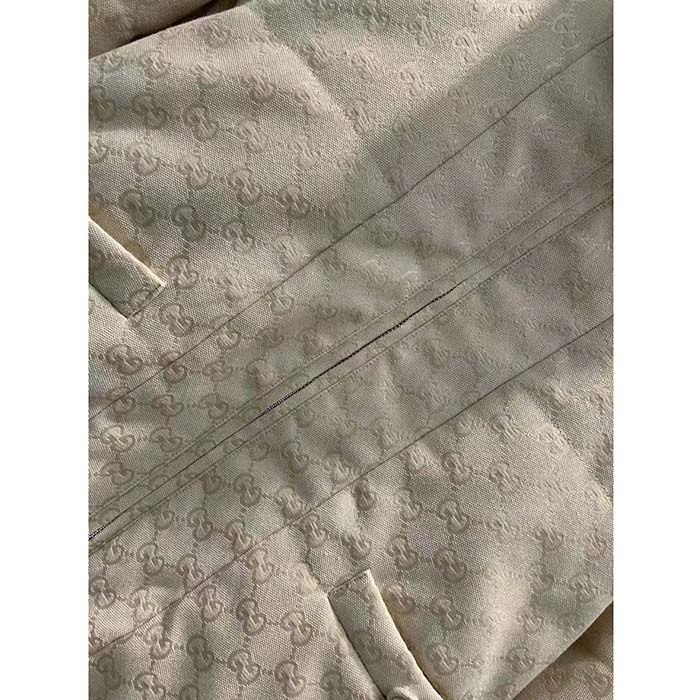 G*u*i men gg canvas bomber jacket cream self-covered buttons interlocking g lined high neck
