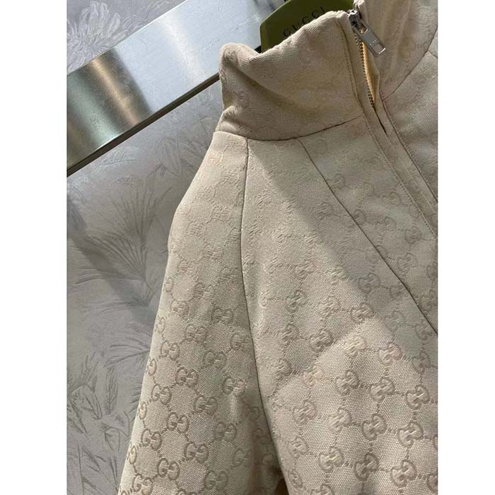 G*u*i men gg canvas bomber jacket cream self-covered buttons interlocking g lined high neck