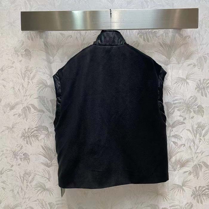 G*u*i men gg canvas bomber jacket high neck drawstring detachable hood gilet dropped shoulder