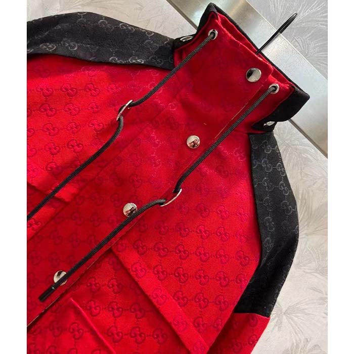 G*u*i men gg canvas bomber jacket high neck drawstring detachable hood gilet dropped shoulder