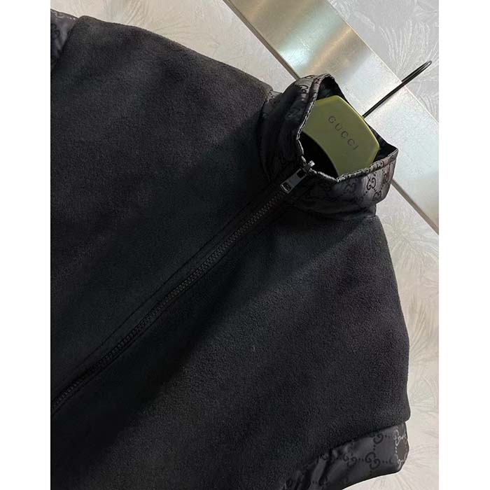 G*u*i men gg canvas bomber jacket high neck drawstring detachable hood gilet dropped shoulder