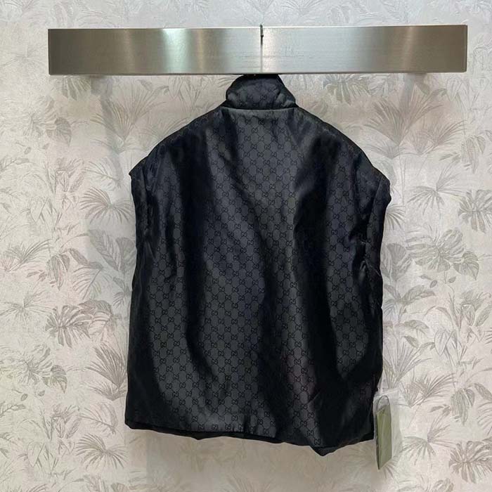 G*u*i men gg canvas bomber jacket high neck drawstring detachable hood gilet dropped shoulder