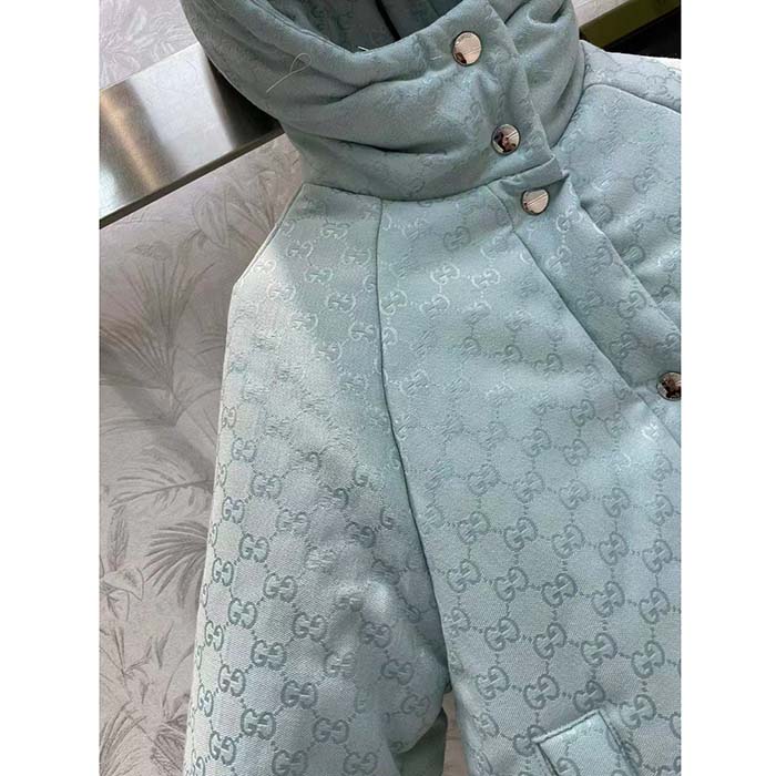 G*u*i men gg canvas hooded bomber jacket pale blue two side pockets padded drawstring hem