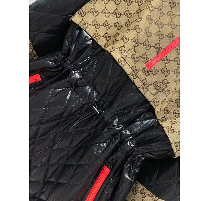 G*u*i men gg canvas nylon zip jacket interlocking g patch high collar drawstring waistband