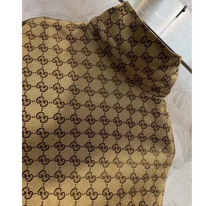 G*u*i men gg canvas nylon zip jacket interlocking g patch high collar drawstring waistband