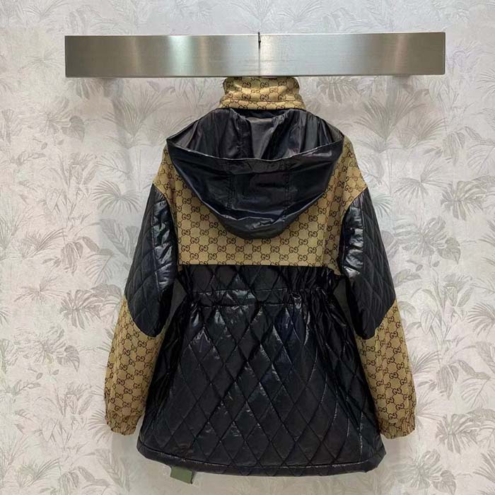 G*u*i men gg canvas nylon zip jacket interlocking g patch high collar drawstring waistband