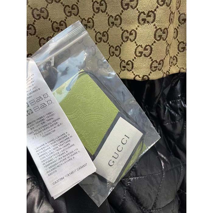 G*u*i men gg canvas nylon zip jacket interlocking g patch high collar drawstring waistband