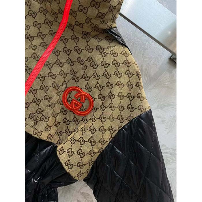 G*u*i men gg canvas nylon zip jacket interlocking g patch high collar drawstring waistband