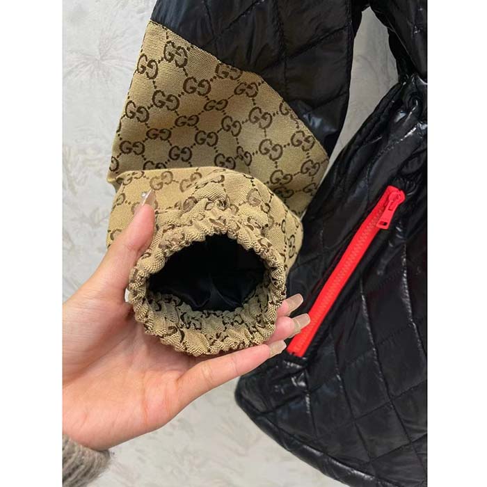 G*u*i men gg canvas nylon zip jacket interlocking g patch high collar drawstring waistband