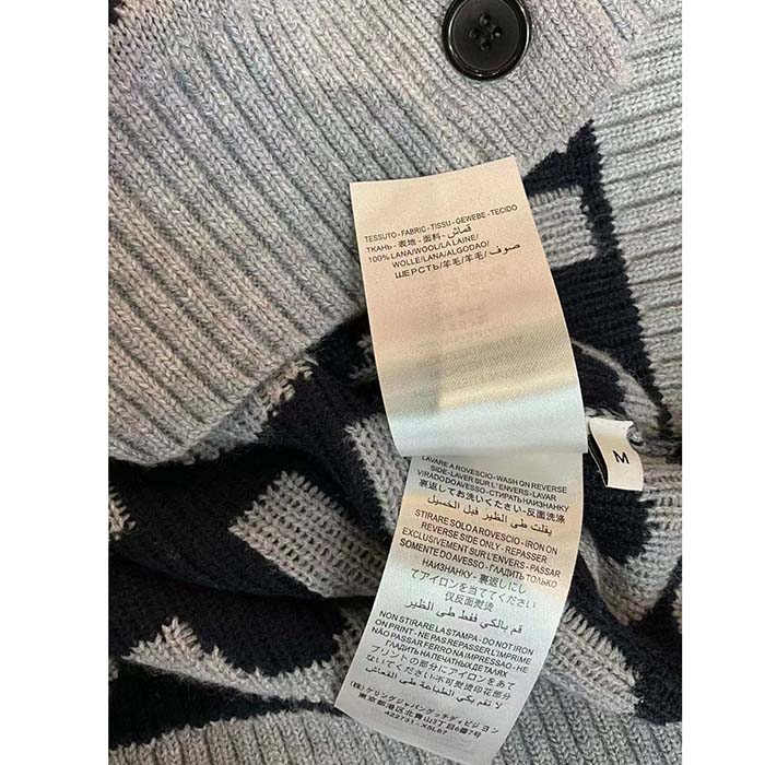 G*u*i men gg cardigan G*u*i intarsia grey wool blue v-neck dropped shoulder long sleeves two pockets