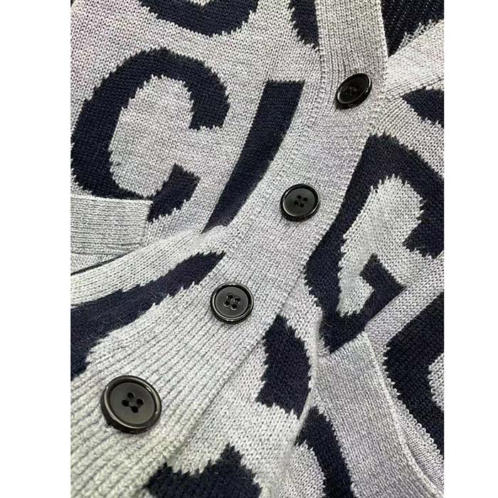 G*u*i men gg cardigan G*u*i intarsia grey wool blue v-neck dropped shoulder long sleeves two pockets