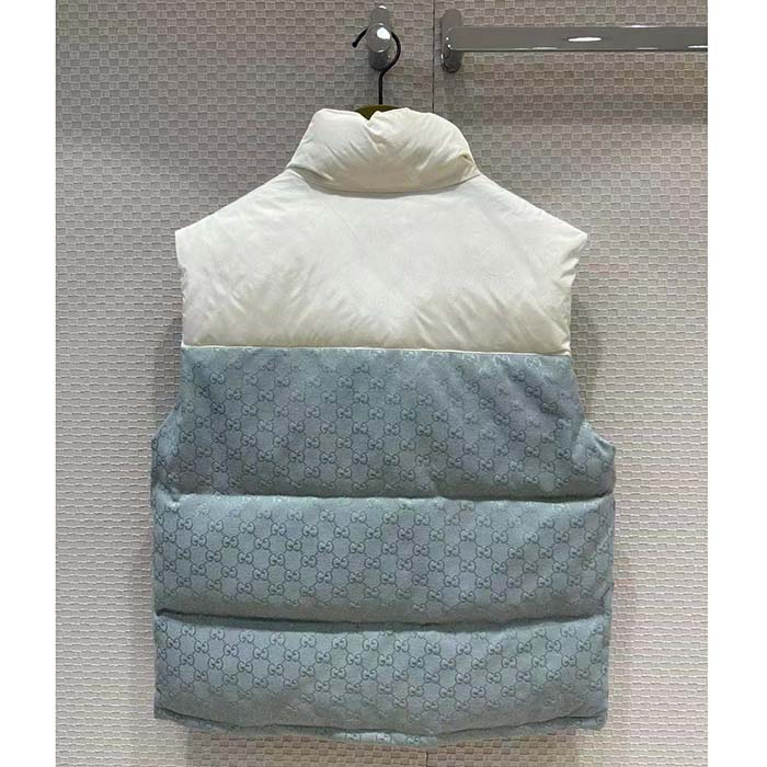 G*u*i men gg cotton canvas padded vest blue lined high neck sleeveless two side pockets