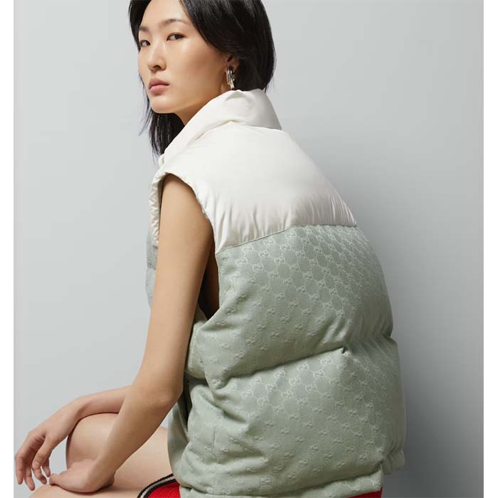 G*u*i women gg cotton canvas padded vest blue lined high neck sleeveless two side pockets
