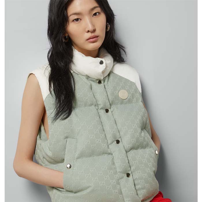 G*u*i women gg cotton canvas padded vest blue lined high neck sleeveless two side pockets