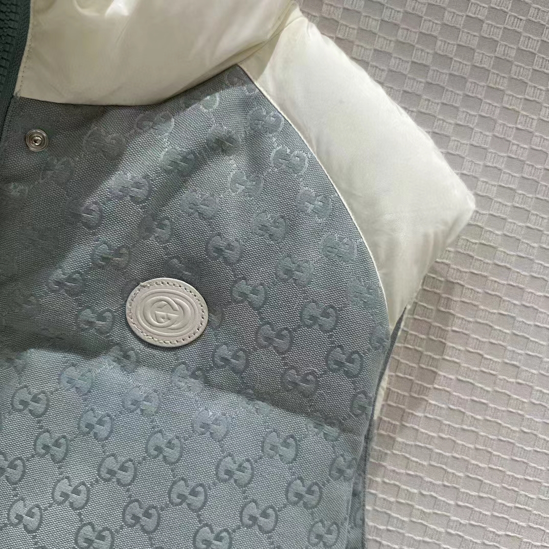 G*u*i men gg cotton canvas padded vest blue lined high neck sleeveless two side pockets