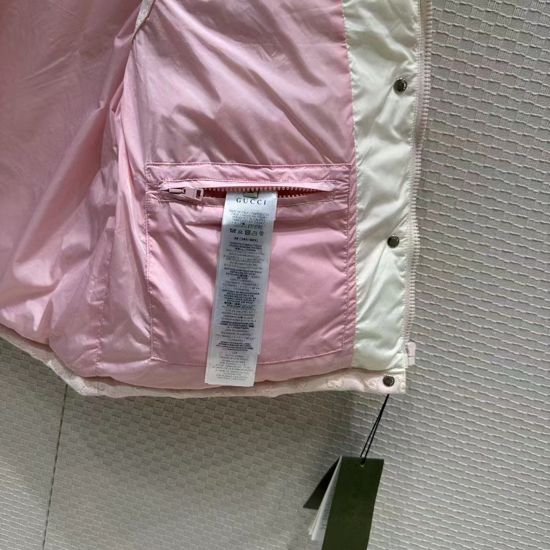 G*u*i women gg cotton canvas padded vest pink lined high neck sleeveless two side pockets