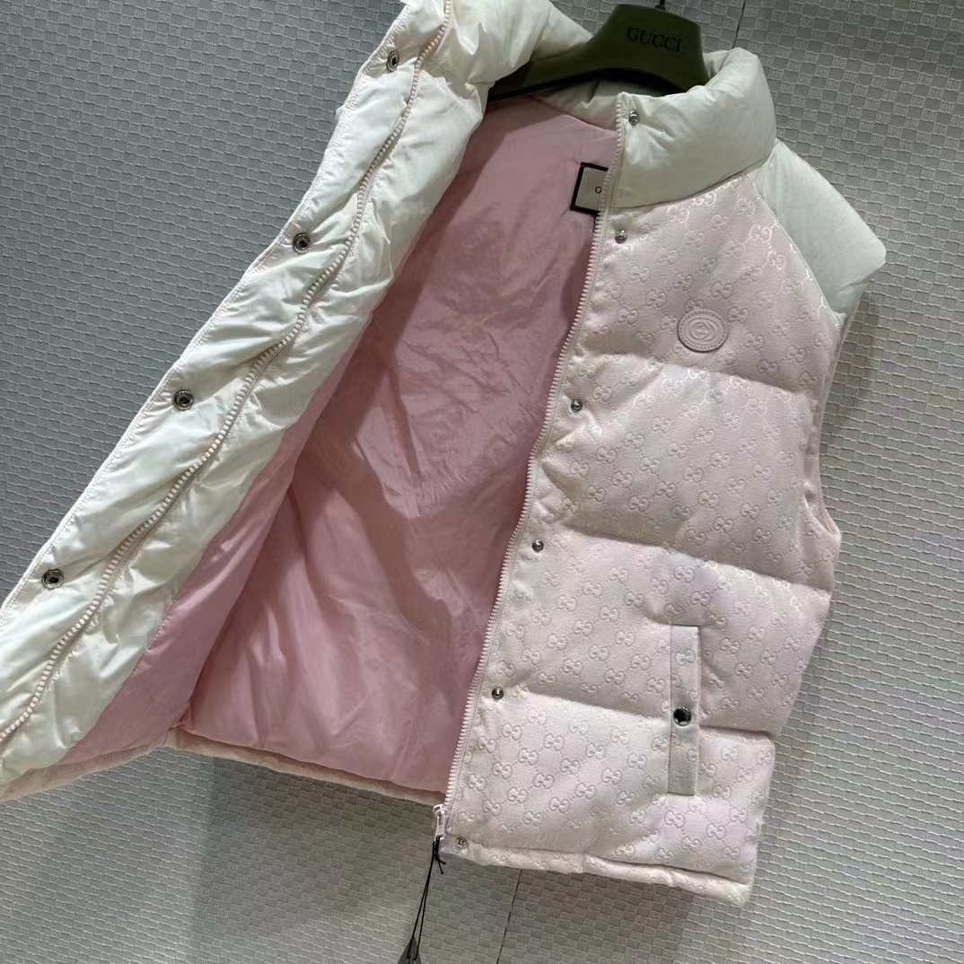 G*u*i women gg cotton canvas padded vest pink lined high neck sleeveless two side pockets