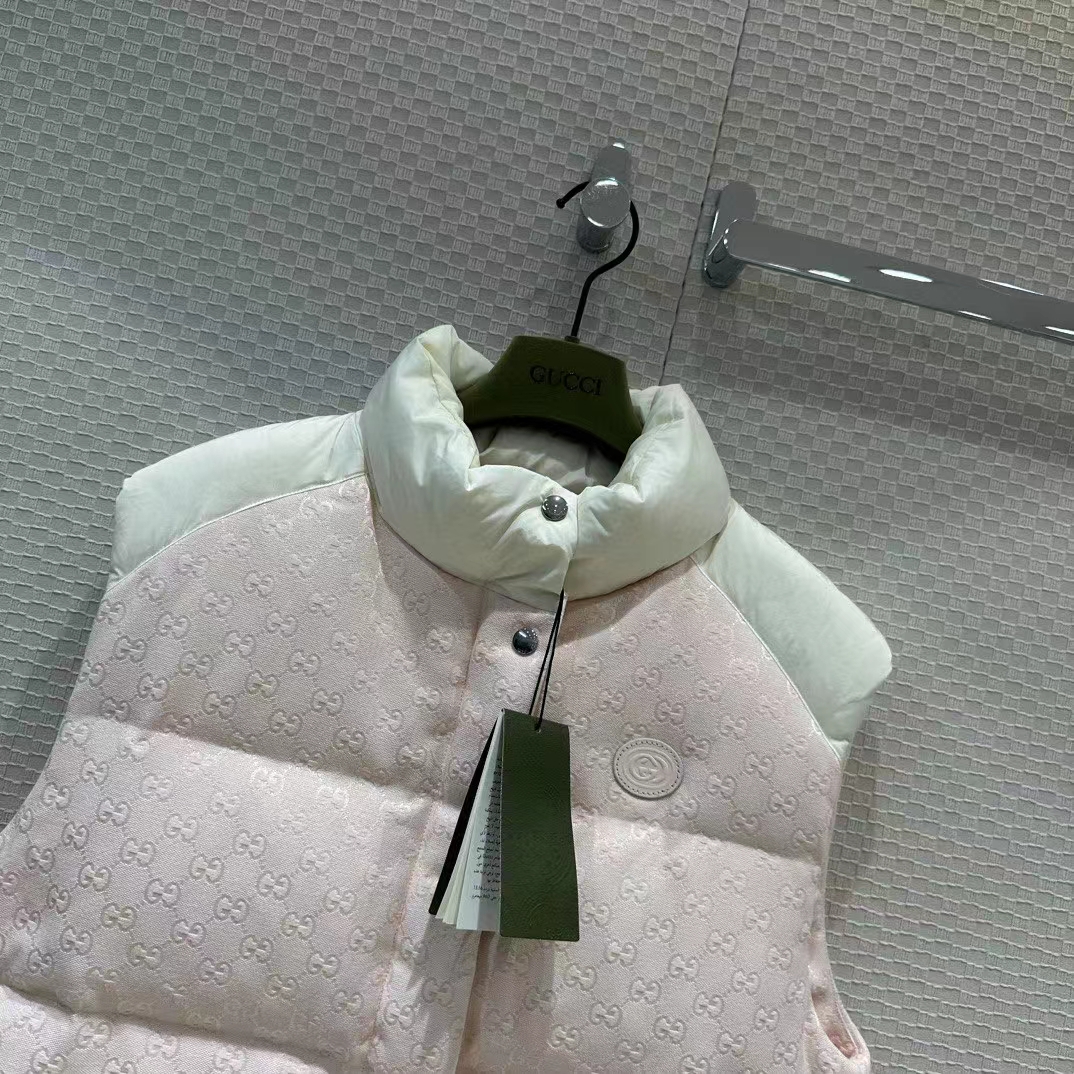 G*u*i women gg cotton canvas padded vest pink lined high neck sleeveless two side pockets
