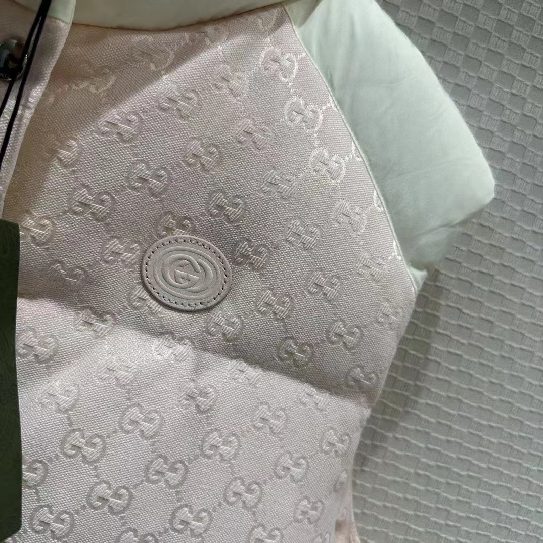 G*u*i women gg cotton canvas padded vest pink lined high neck sleeveless two side pockets
