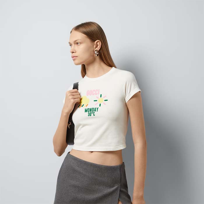 G*u*i women gg cotton jersey t-shirt monday 30°c weather embroidery crewneck short sleeves