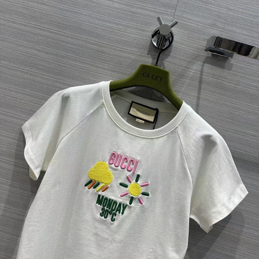 G*u*i men gg cotton jersey t-shirt monday 30°c weather embroidery crewneck short sleeves