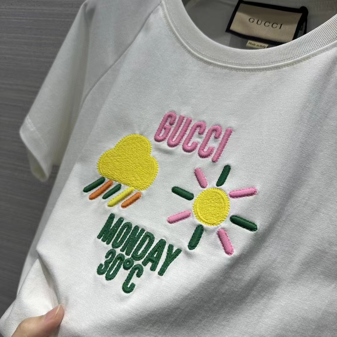 G*u*i men gg cotton jersey t-shirt monday 30°c weather embroidery crewneck short sleeves