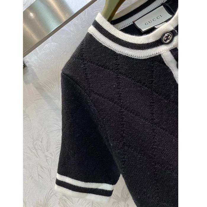 G*u*i women gg extra fine wool piquet dress crewneck short sleeves two front pockets
