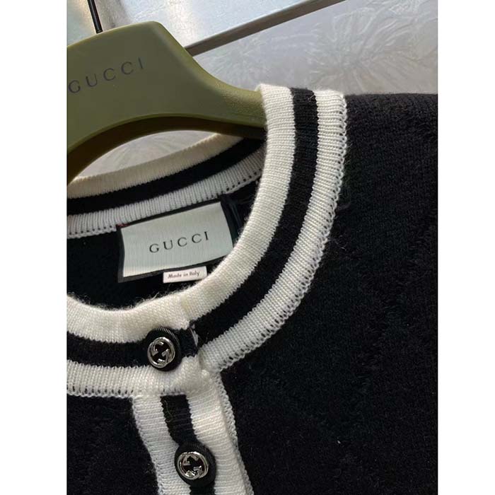 G*u*i women gg extra fine wool piquet dress crewneck short sleeves two front pockets