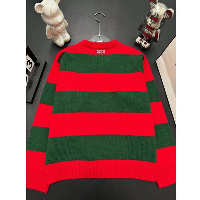 G*u*i women gg felted wool striped sweater v-neck dropped shoulder long sleeves