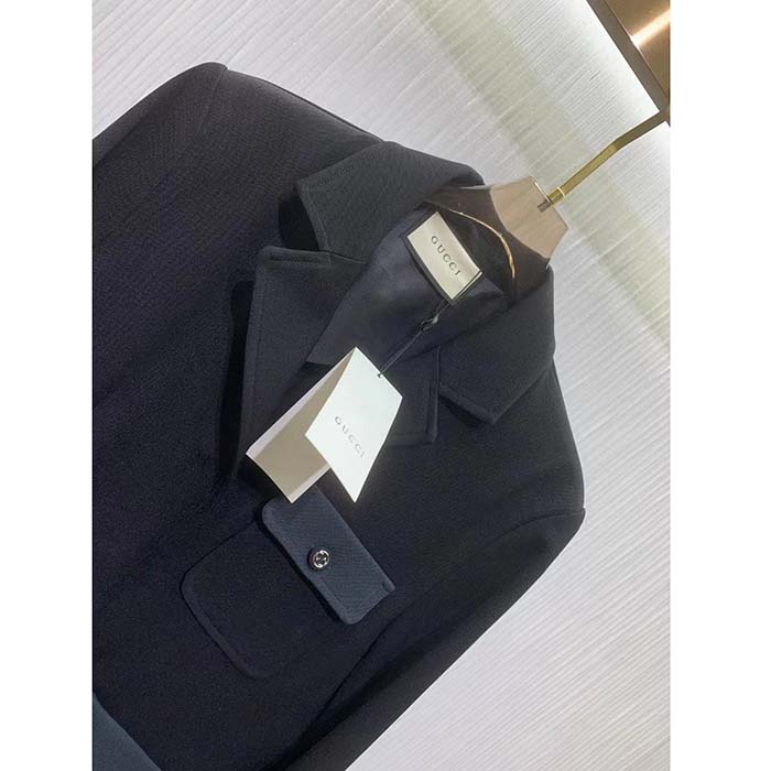 G*u*i men gg fine wool crêpe jacket black satin unlined notch lapel three front pockets