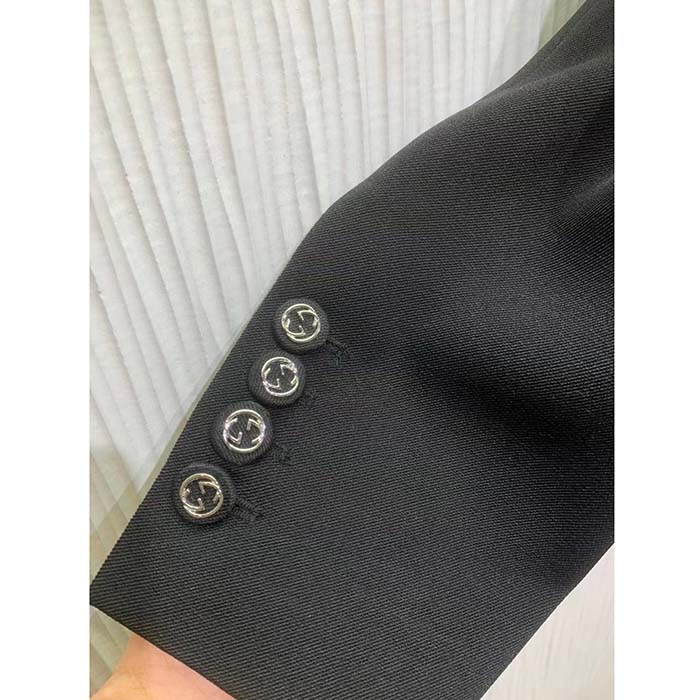 G*u*i men gg fine wool crêpe jacket black satin unlined notch lapel three front pockets