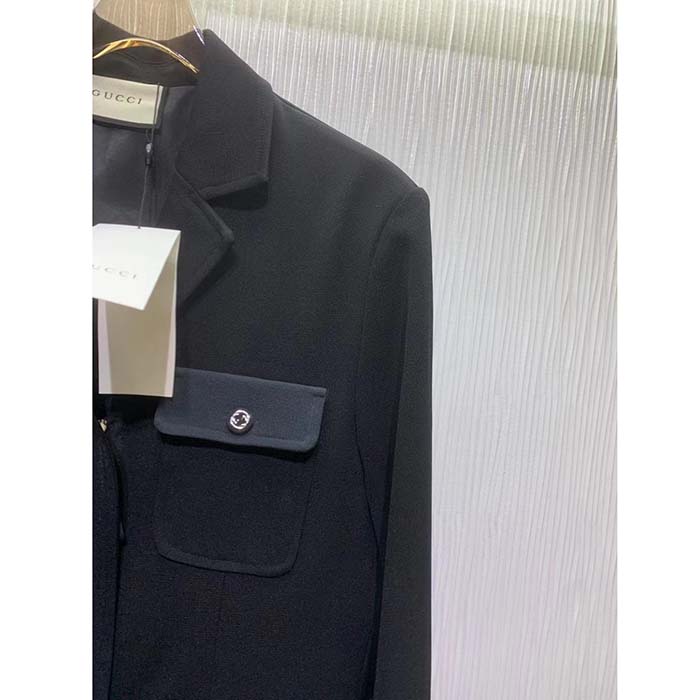 G*u*i men gg fine wool crêpe jacket black satin unlined notch lapel three front pockets