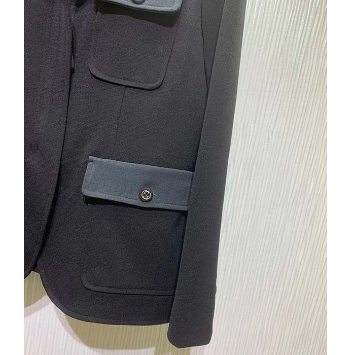 G*u*i men gg fine wool crêpe jacket black satin unlined notch lapel three front pockets