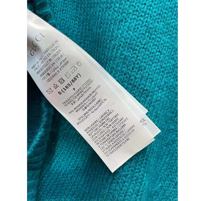 G*u*i women gg mohair silk cardigan teal blend sequin embroidery crewneck long sleeves