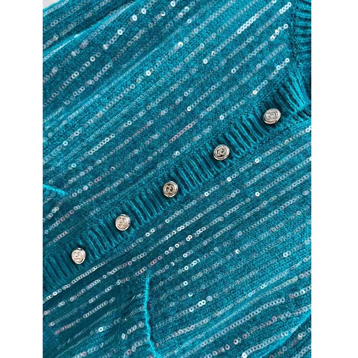 G*u*i women gg mohair silk cardigan teal blend sequin embroidery crewneck long sleeves