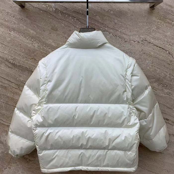 G*u*i women gg padded nylon bomber jacket web white goose down detachable sleeves high neck