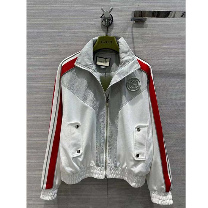 G*u*i men gg technical jersey zip sweatshirt interlocking g embroidered patch high neck dropped shoulder