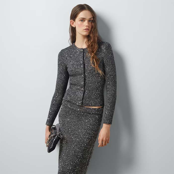G*u*i women gg viscose knit cardigan blend sequin embroidery silver crewneck long sleeves