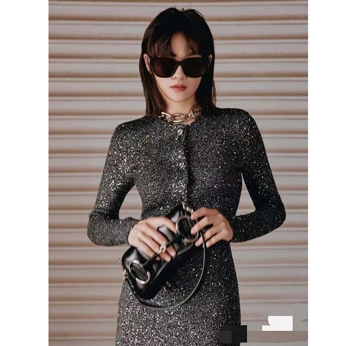 G*u*i women gg viscose knit cardigan blend sequin embroidery silver crewneck long sleeves