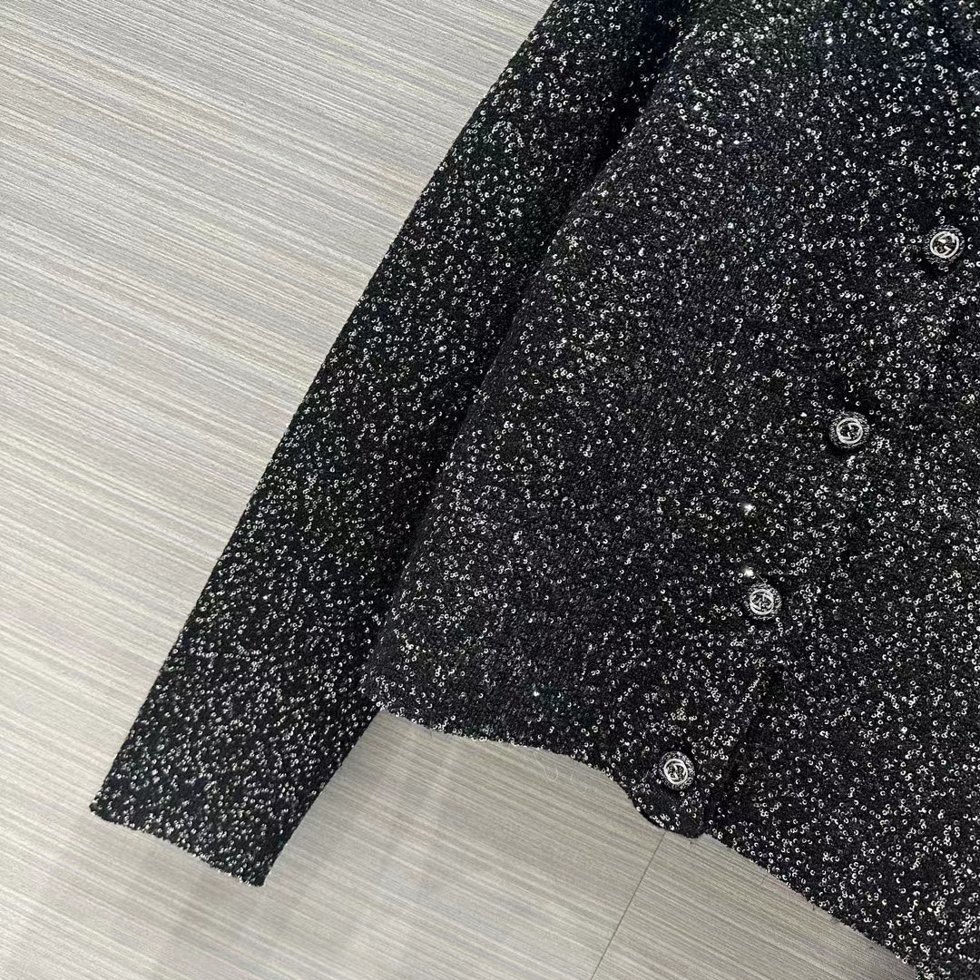 G*u*i women gg viscose knit cardigan blend sequin embroidery silver crewneck long sleeves