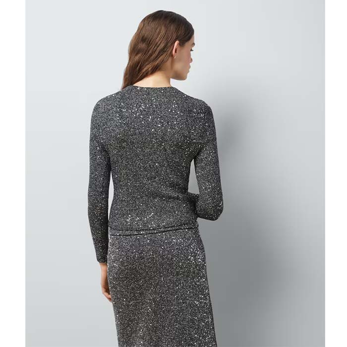 G*u*i women gg viscose knit cardigan blend sequin embroidery silver crewneck long sleeves