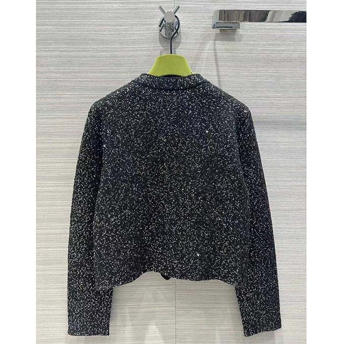 G*u*i women gg viscose knit cardigan blend sequin embroidery silver crewneck long sleeves