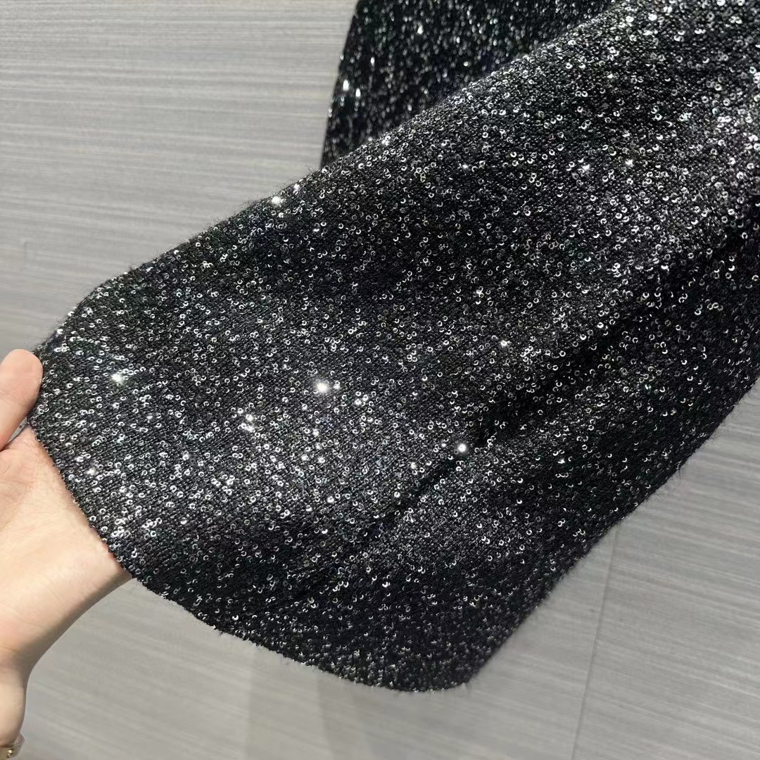G*u*i women gg viscose knit skirt blend sequin embroidery black silver a-line zip closure
