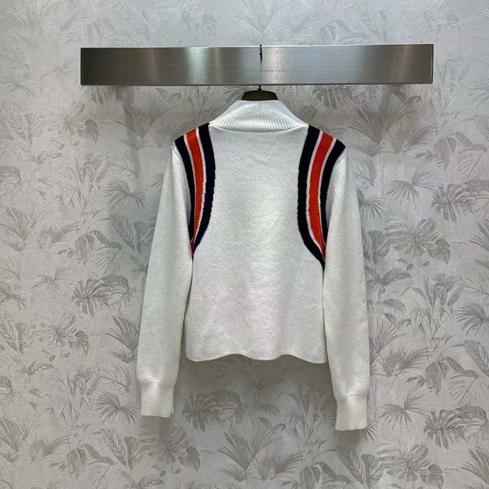 G*u*i women gg viscose knit top ivory high neck long sleeves cropped length