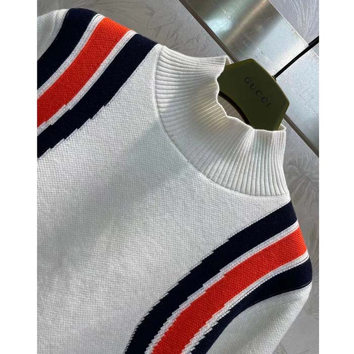 G*u*i women gg viscose knit top ivory high neck long sleeves cropped length