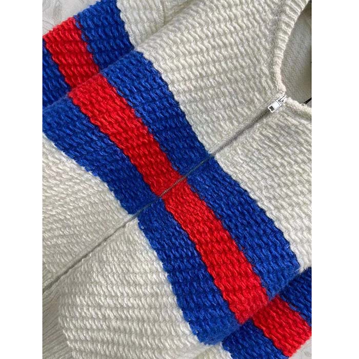 G*u*i men gg wool mohair cardigan web knitted collar dropped shoulder long sleeves